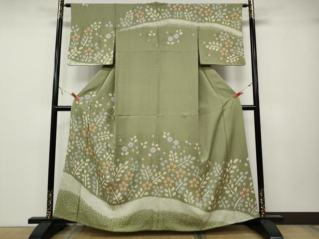 平和屋着物●訪問着　絞り　草花文　正絹　逸品　CABA1643ut
