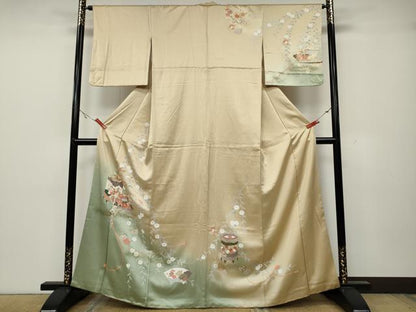 平和屋着物●訪問着　地紙貝桶花文　暈し染め　金彩　正絹　逸品　CABA1645ut