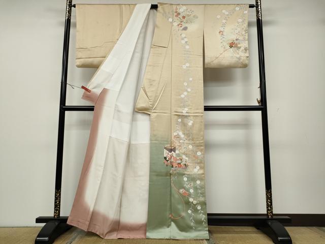 平和屋着物●訪問着　地紙貝桶花文　暈し染め　金彩　正絹　逸品　CABA1645ut