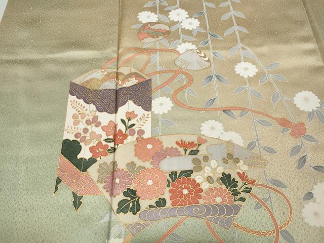 平和屋着物●訪問着　地紙貝桶花文　暈し染め　金彩　正絹　逸品　CABA1645ut