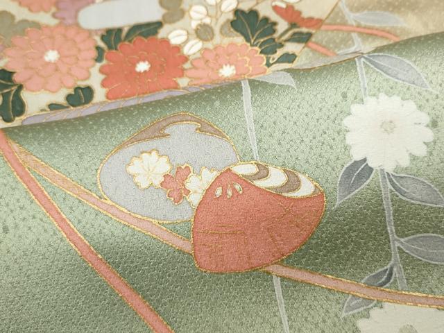 平和屋着物●訪問着　地紙貝桶花文　暈し染め　金彩　正絹　逸品　CABA1645ut