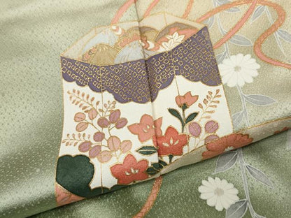 平和屋着物●訪問着　地紙貝桶花文　暈し染め　金彩　正絹　逸品　CABA1645ut