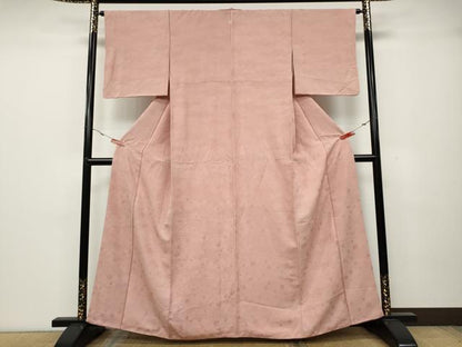 平和屋着物●上質な色無地 草花地紋 珊瑚色 正絹 逸品 CABA1655ut
