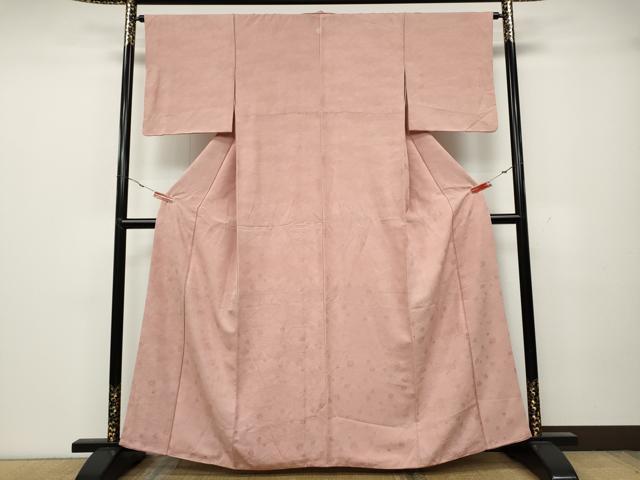 平和屋着物●上質な色無地 草花地紋 珊瑚色 正絹 逸品 CABA1655ut