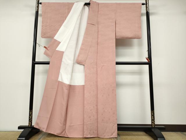 平和屋着物●上質な色無地 草花地紋 珊瑚色 正絹 逸品 CABA1655ut