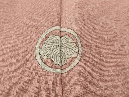 平和屋着物●上質な色無地 草花地紋 珊瑚色 正絹 逸品 CABA1655ut