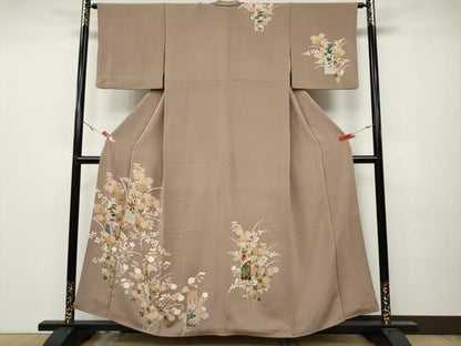平和屋着物●訪問着　短冊草花文　金彩　鬼しぼ縮緬　正絹　逸品　CABA1658ut
