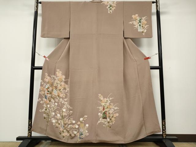 平和屋着物●訪問着　短冊草花文　金彩　鬼しぼ縮緬　正絹　逸品　CABA1658ut