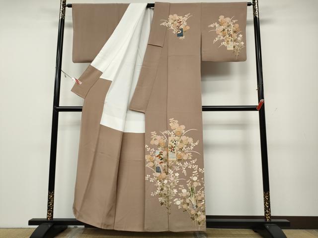 平和屋着物●訪問着　短冊草花文　金彩　鬼しぼ縮緬　正絹　逸品　CABA1658ut