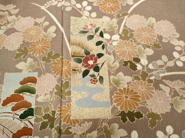 平和屋着物●訪問着　短冊草花文　金彩　鬼しぼ縮緬　正絹　逸品　CABA1658ut