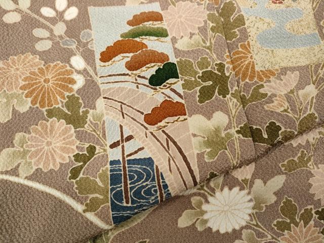 平和屋着物●訪問着　短冊草花文　金彩　鬼しぼ縮緬　正絹　逸品　CABA1658ut