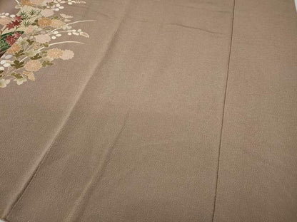 平和屋着物●訪問着　短冊草花文　金彩　鬼しぼ縮緬　正絹　逸品　CABA1658ut
