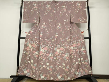 平和屋着物●訪問着　草花文　金彩　鬼しぼ縮緬　正絹　逸品　CABA1671ut