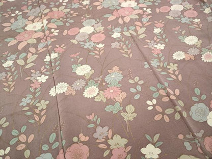 平和屋着物●訪問着　草花文　金彩　鬼しぼ縮緬　正絹　逸品　CABA1671ut