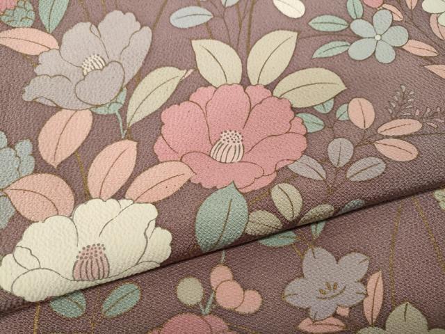 平和屋着物●訪問着　草花文　金彩　鬼しぼ縮緬　正絹　逸品　CABA1671ut