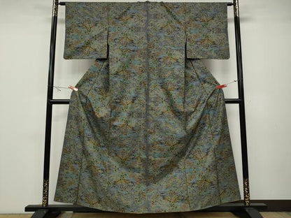 平和屋着物●本場大島紬 7マルキ 風景草木文 正絹 逸品 CABA1673ut