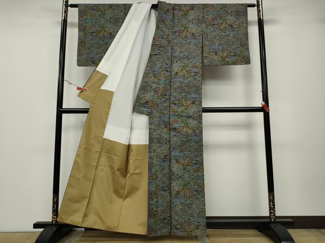 平和屋着物●本場大島紬 7マルキ 風景草木文 正絹 逸品 CABA1673ut