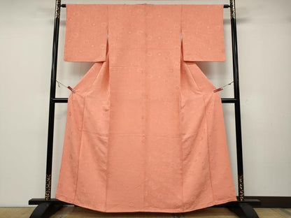 平和屋着物●上質な色無地　舞花地紋　曙色　正絹　逸品　CABA1682ut