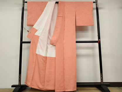 平和屋着物●上質な色無地　舞花地紋　曙色　正絹　逸品　CABA1682ut