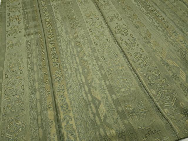 平和屋着物●上質なお召 天目織 動物吉祥花間道 正絹 逸品 未使用 CABA1688ut