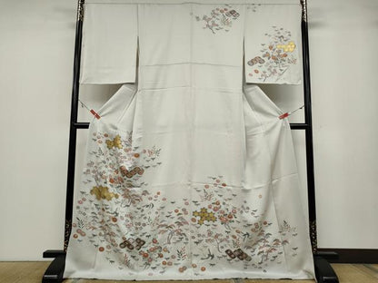 平和屋着物●訪問着 駒刺繍 飛鶴七宝草花文 金彩 正絹 逸品 CABA1693ut
