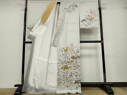 平和屋着物●訪問着 駒刺繍 飛鶴七宝草花文 金彩 正絹 逸品 CABA1693ut