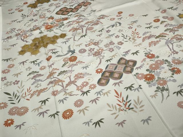 平和屋着物●訪問着 駒刺繍 飛鶴七宝草花文 金彩 正絹 逸品 CABA1693ut