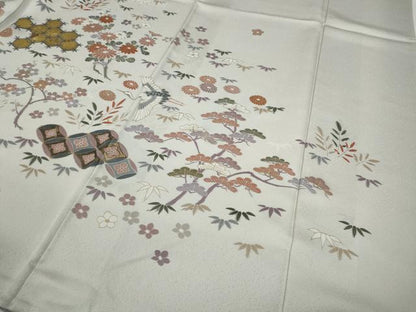 平和屋着物●訪問着 駒刺繍 飛鶴七宝草花文 金彩 正絹 逸品 CABA1693ut