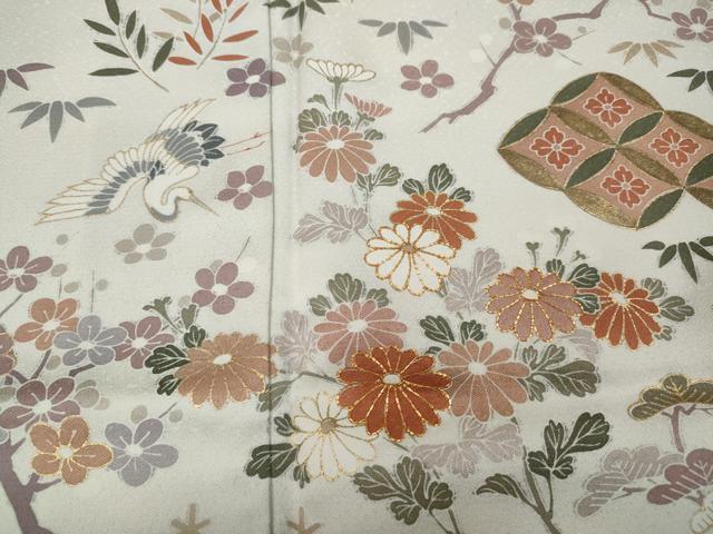 平和屋着物●訪問着 駒刺繍 飛鶴七宝草花文 金彩 正絹 逸品 CABA1693ut