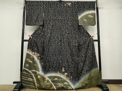 平和屋着物●訪問着 雪芝草花文 暈し染め 金彩 正絹 逸品 CABA1708ut