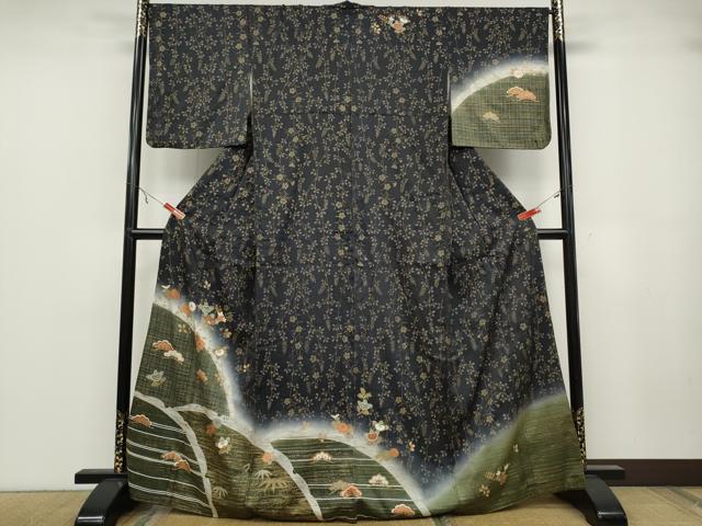 平和屋着物●訪問着 雪芝草花文 暈し染め 金彩 正絹 逸品 CABA1708ut