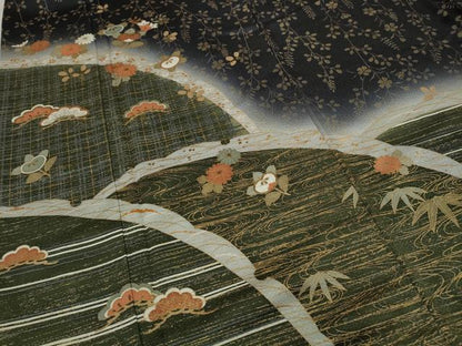 平和屋着物●訪問着 雪芝草花文 暈し染め 金彩 正絹 逸品 CABA1708ut