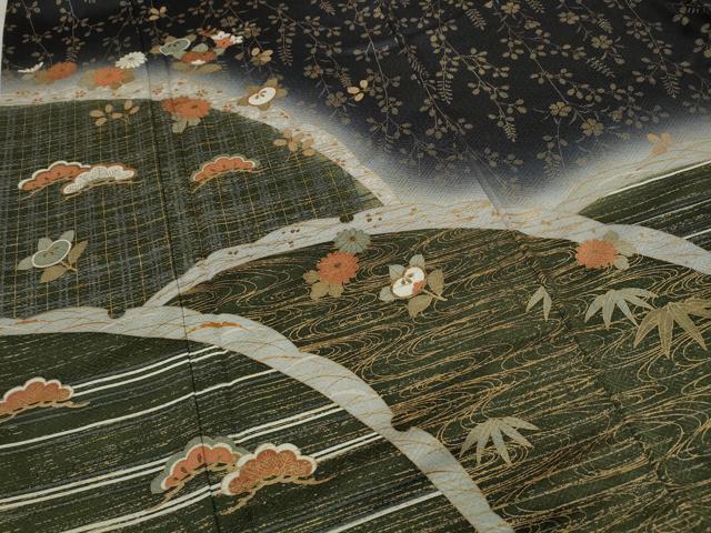 平和屋着物●訪問着 雪芝草花文 暈し染め 金彩 正絹 逸品 CABA1708ut