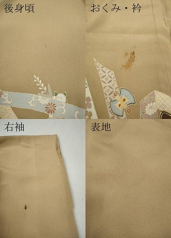 平和屋着物●豪華色留袖　駒刺繍　宝尽くし熨斗花文　金彩　正絹　逸品　CABA1709ut