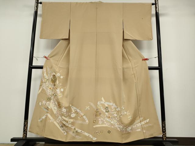 平和屋着物●豪華色留袖　駒刺繍　宝尽くし熨斗花文　金彩　正絹　逸品　CABA1709ut