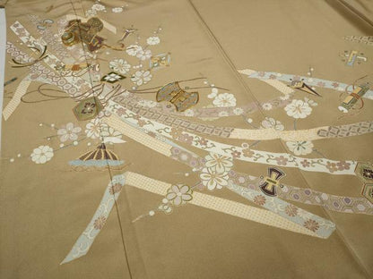 平和屋着物●豪華色留袖　駒刺繍　宝尽くし熨斗花文　金彩　正絹　逸品　CABA1709ut