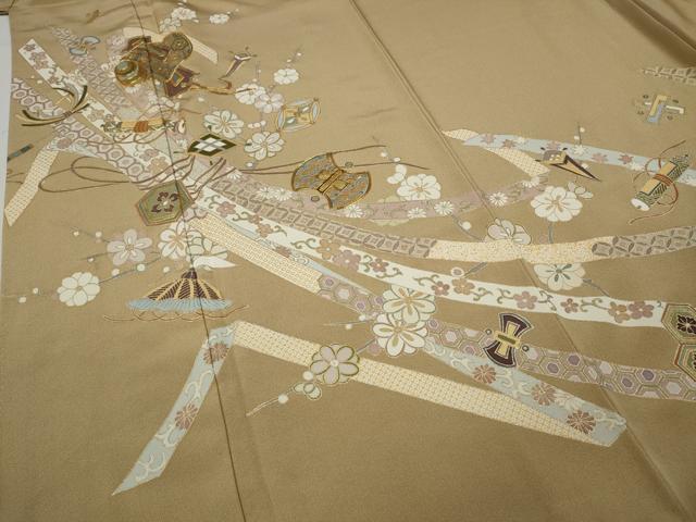 平和屋着物●豪華色留袖　駒刺繍　宝尽くし熨斗花文　金彩　正絹　逸品　CABA1709ut