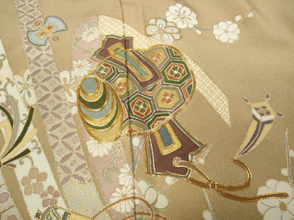 平和屋着物●豪華色留袖　駒刺繍　宝尽くし熨斗花文　金彩　正絹　逸品　CABA1709ut