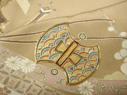 平和屋着物●豪華色留袖　駒刺繍　宝尽くし熨斗花文　金彩　正絹　逸品　CABA1709ut