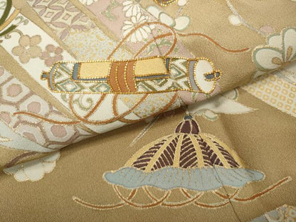 平和屋着物●豪華色留袖　駒刺繍　宝尽くし熨斗花文　金彩　正絹　逸品　CABA1709ut