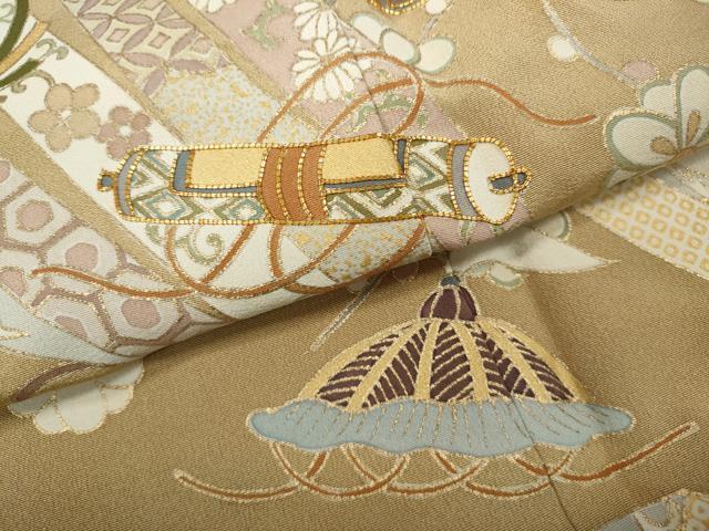 平和屋着物●豪華色留袖　駒刺繍　宝尽くし熨斗花文　金彩　正絹　逸品　CABA1709ut