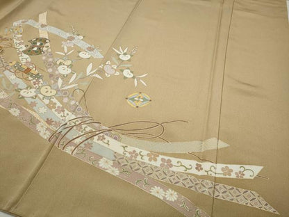 平和屋着物●豪華色留袖　駒刺繍　宝尽くし熨斗花文　金彩　正絹　逸品　CABA1709ut