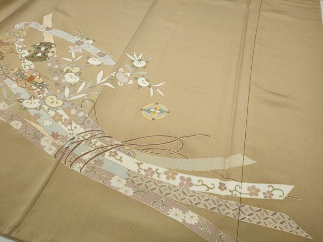 平和屋着物●豪華色留袖　駒刺繍　宝尽くし熨斗花文　金彩　正絹　逸品　CABA1709ut
