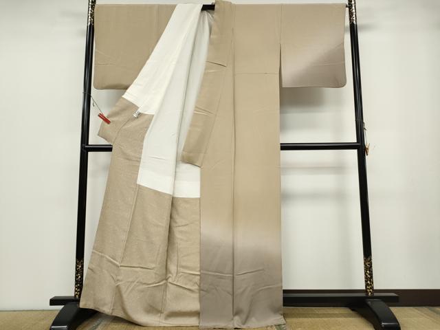 平和屋着物●訪問着 江戸小紋 霞文 万筋 白茶色×樺茶色 正絹 逸品 CABA1729ut