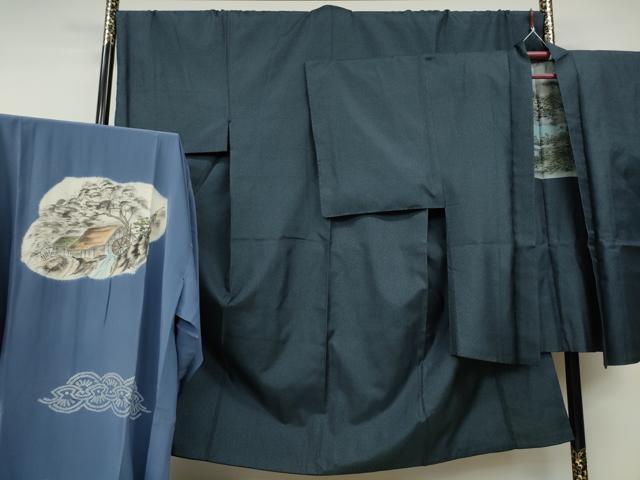 平和屋着物●男性 紬 アンサンブル・長襦袢セット 吉祥文 正絹 逸品 CABA1740ut