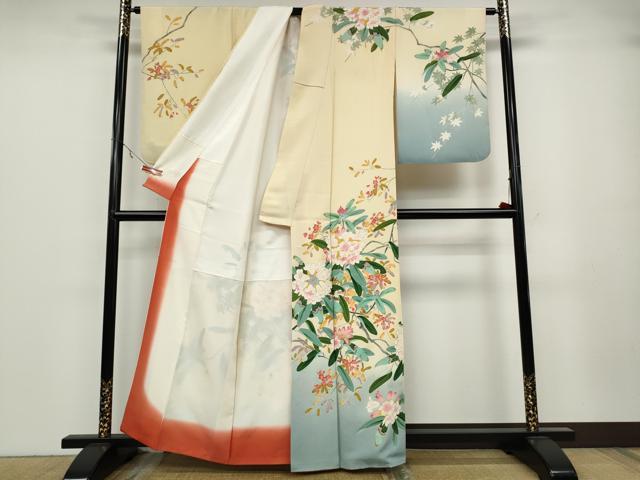 平和屋着物●本加賀友禅作家 矢田博 訪問着 枝花文 暈し染め 金彩 正絹 逸品 CABA1741ut
