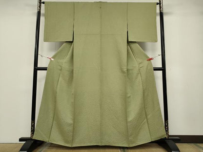 平和屋着物●上質な色無地 ふくれ織 辻が花地紋 抹茶色 正絹 逸品 CABA1745ut