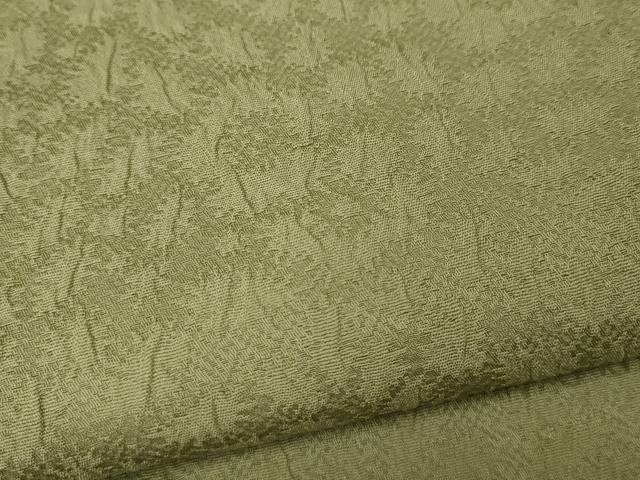 平和屋着物●上質な色無地 ふくれ織 辻が花地紋 抹茶色 正絹 逸品 CABA1745ut