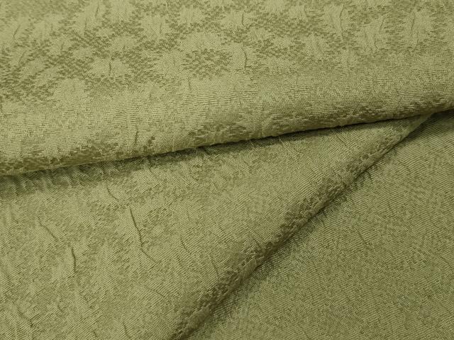 平和屋着物●上質な色無地 ふくれ織 辻が花地紋 抹茶色 正絹 逸品 CABA1745ut