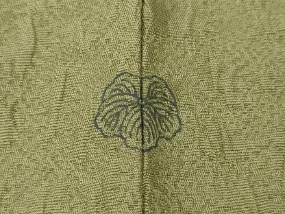 平和屋着物●上質な色無地 ふくれ織 辻が花地紋 抹茶色 正絹 逸品 CABA1745ut